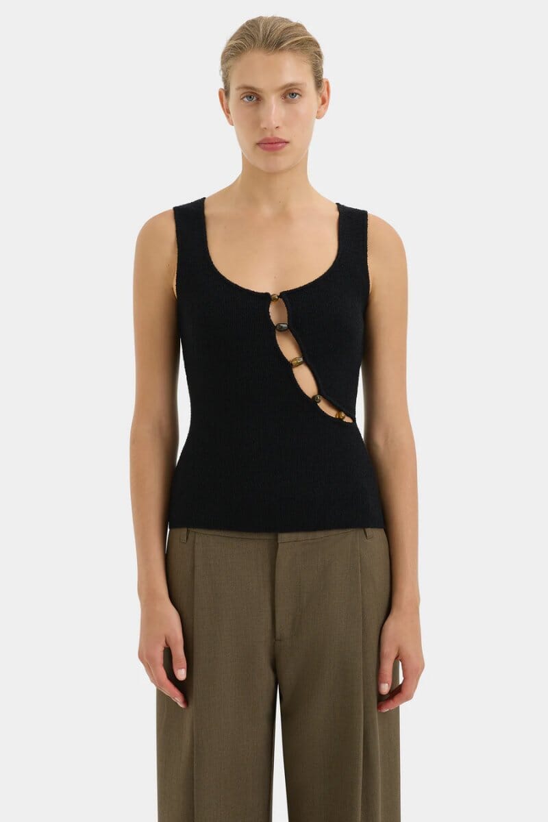 CHIARA BEADED TANK-BLACK Tops SIR. 