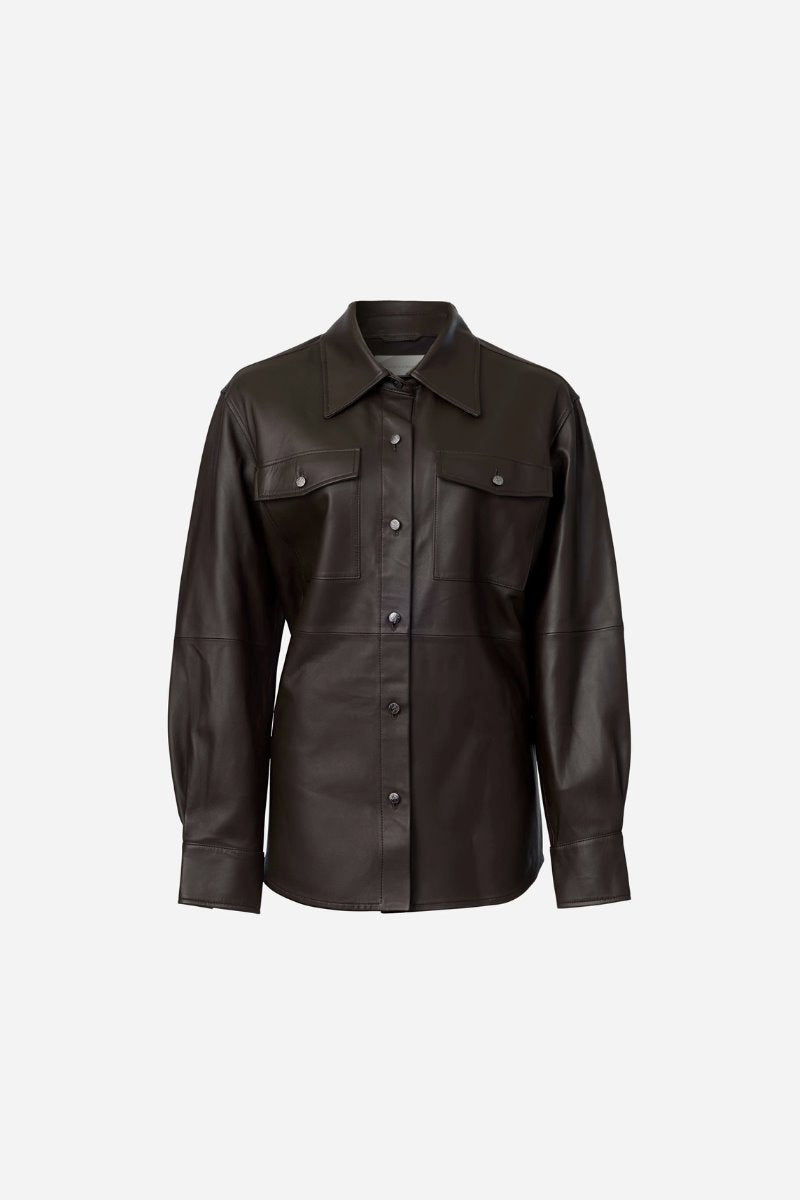 KINGPIN LEATHER SHIRT-CHOCOLATE Tops Viktoria and Woods 