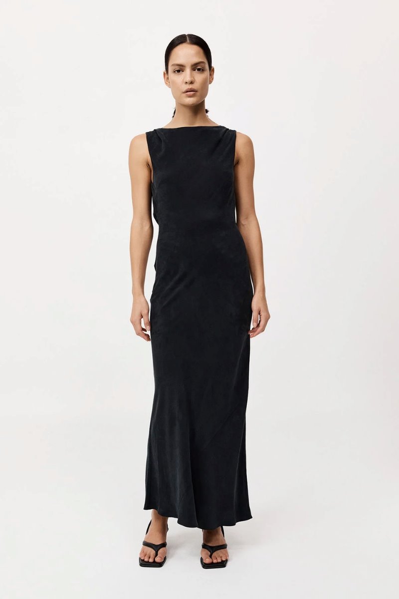 DRAPED COWL DRESS-BLACK Maxi Dress ST AGNI 