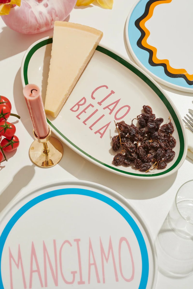 CIAO BELLA OVAL PLATTER-PINK/GREEN *in-store only* Home In The Round House 