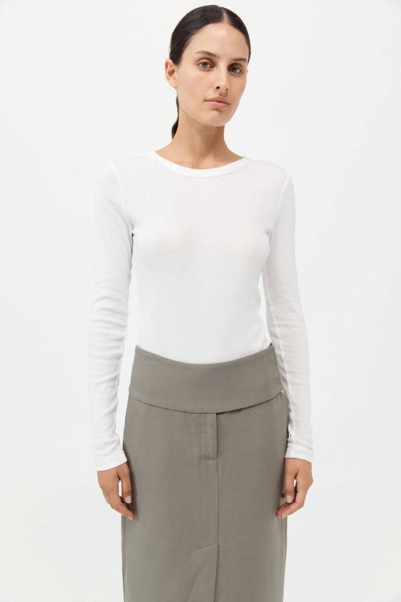 ORGANIC COTTON SOFT RIB LONG SLEEVE-WHITE Tops ST AGNI 