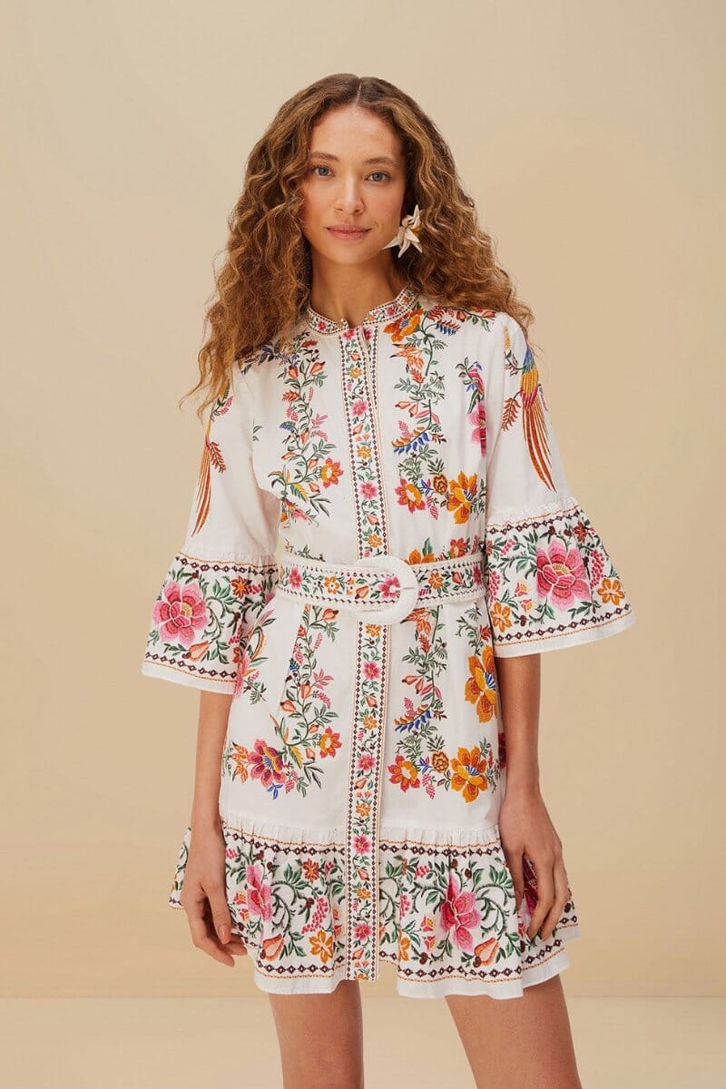 DELICATE FOREST SCARVES MINI DRESS-OFF-WHITE Mini Dress Farm Rio 