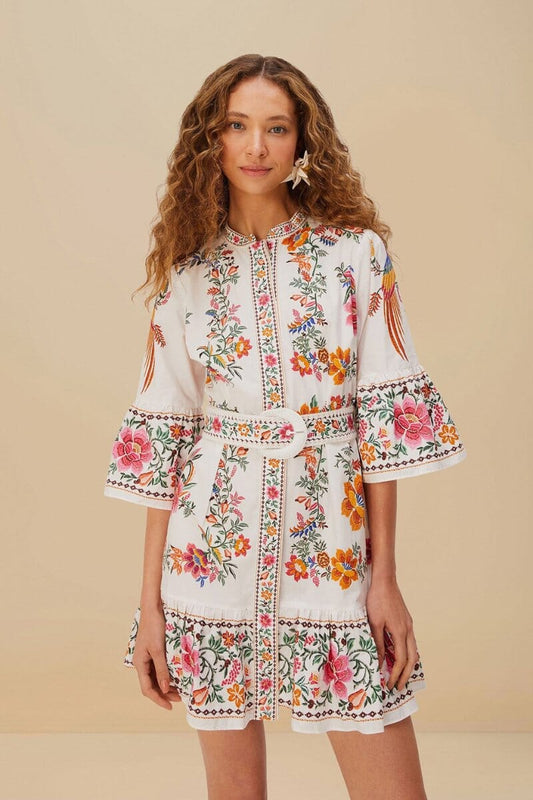 DELICATE FOREST SCARVES MINI DRESS-OFF-WHITE Mini Dress Farm Rio 