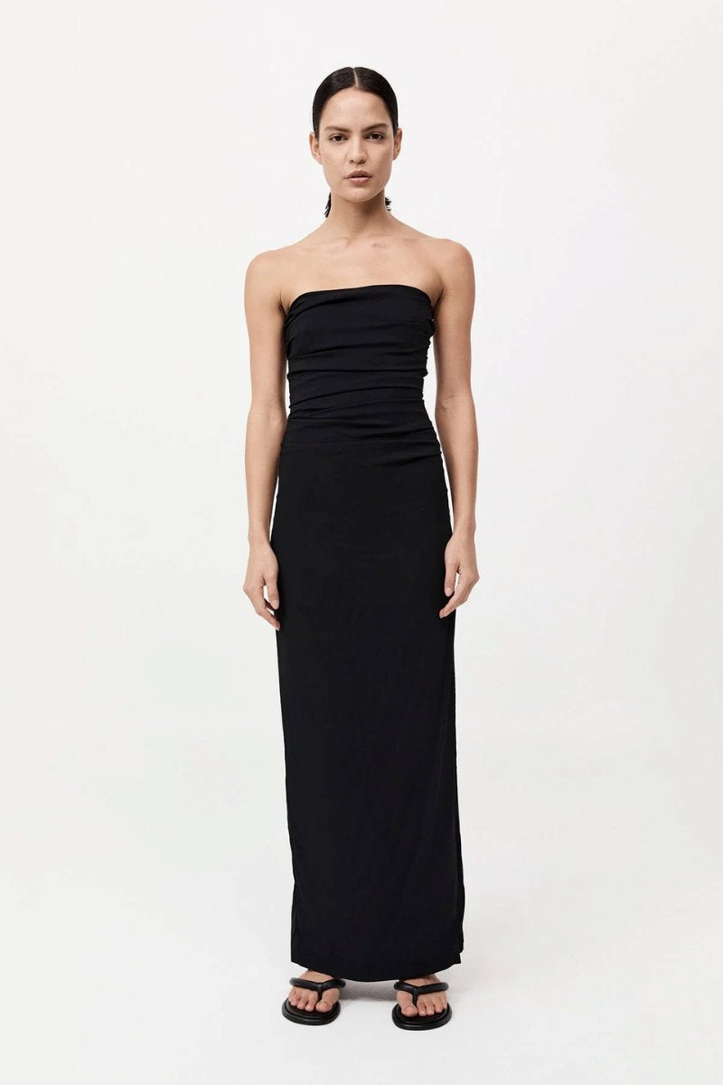 STRAPLESS TIE BACK DRESS-BLACK Maxi Dress ST AGNI 