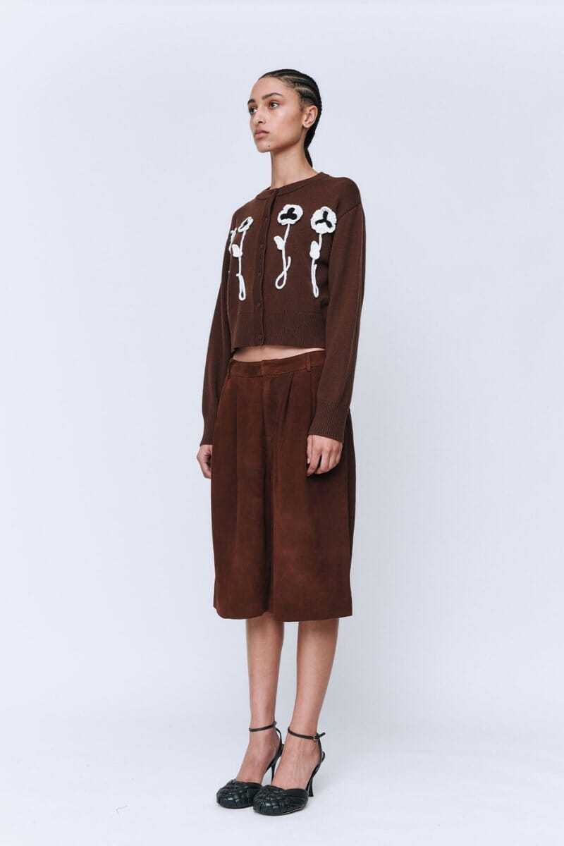 PANSY FLOWER CARDIGAN-CHOCOLATE Knitwear Wynn Hamlyn 