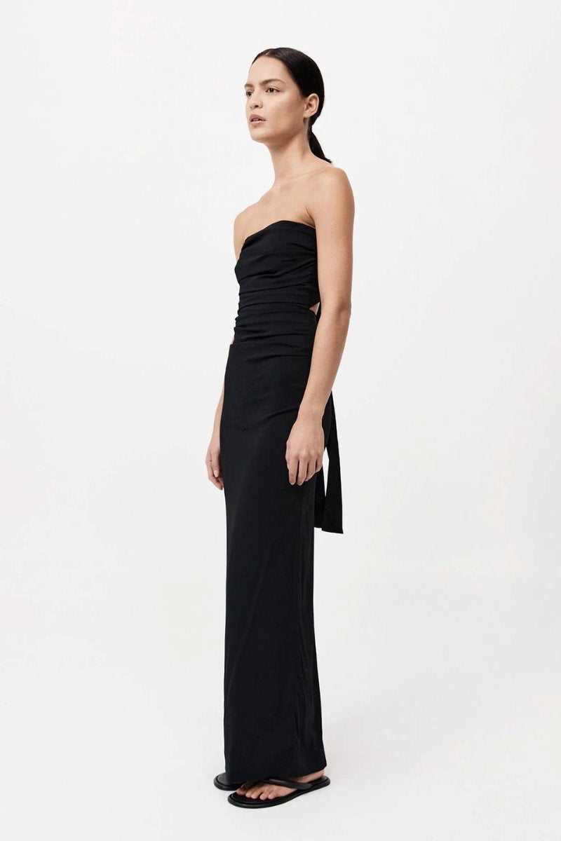 STRAPLESS TIE BACK DRESS-BLACK Maxi Dress ST AGNI 