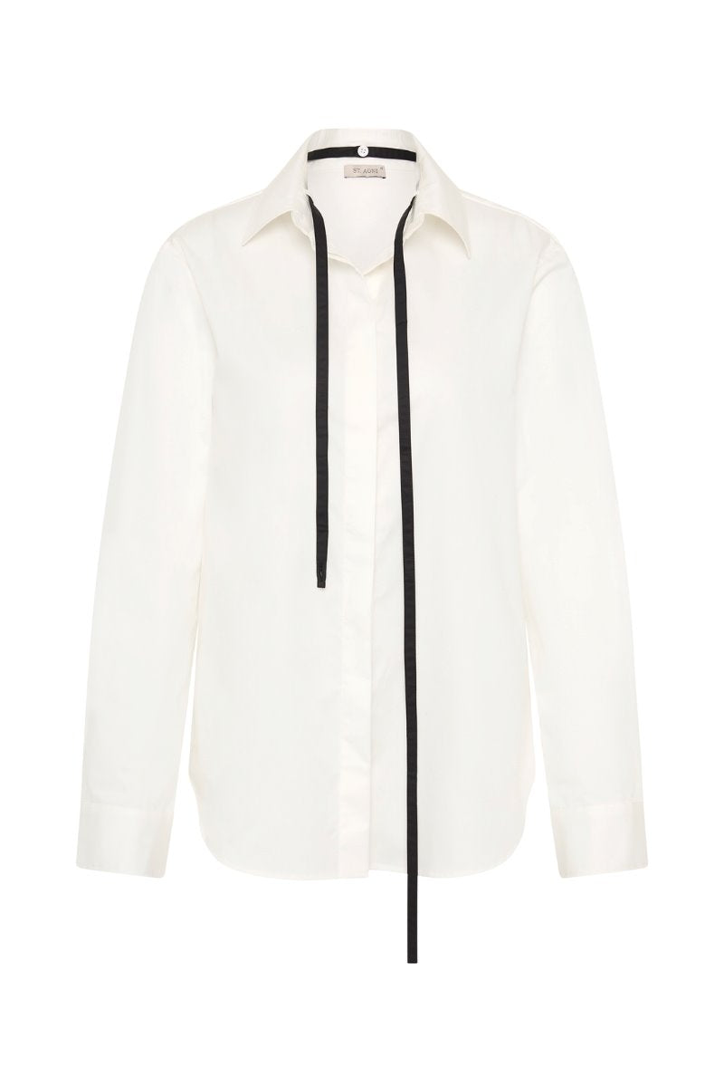 DETACHABLE TIE SHIRT-WHITE Tops ST AGNI 