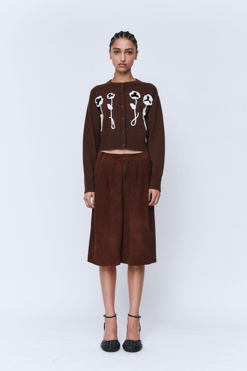 PANSY FLOWER CARDIGAN-CHOCOLATE Knitwear Wynn Hamlyn 