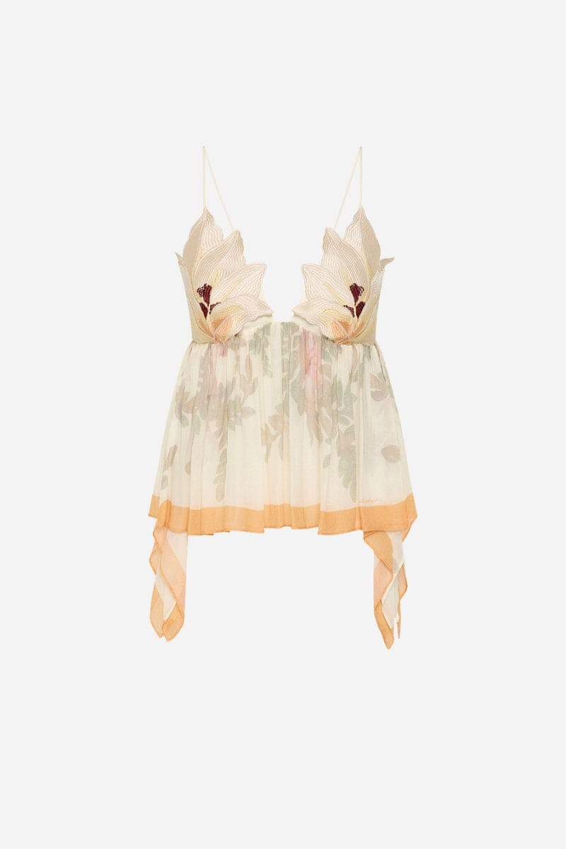 PROMISES FLOWER BUST CAMI-GARDENIA Tops ANTIPODEAN 