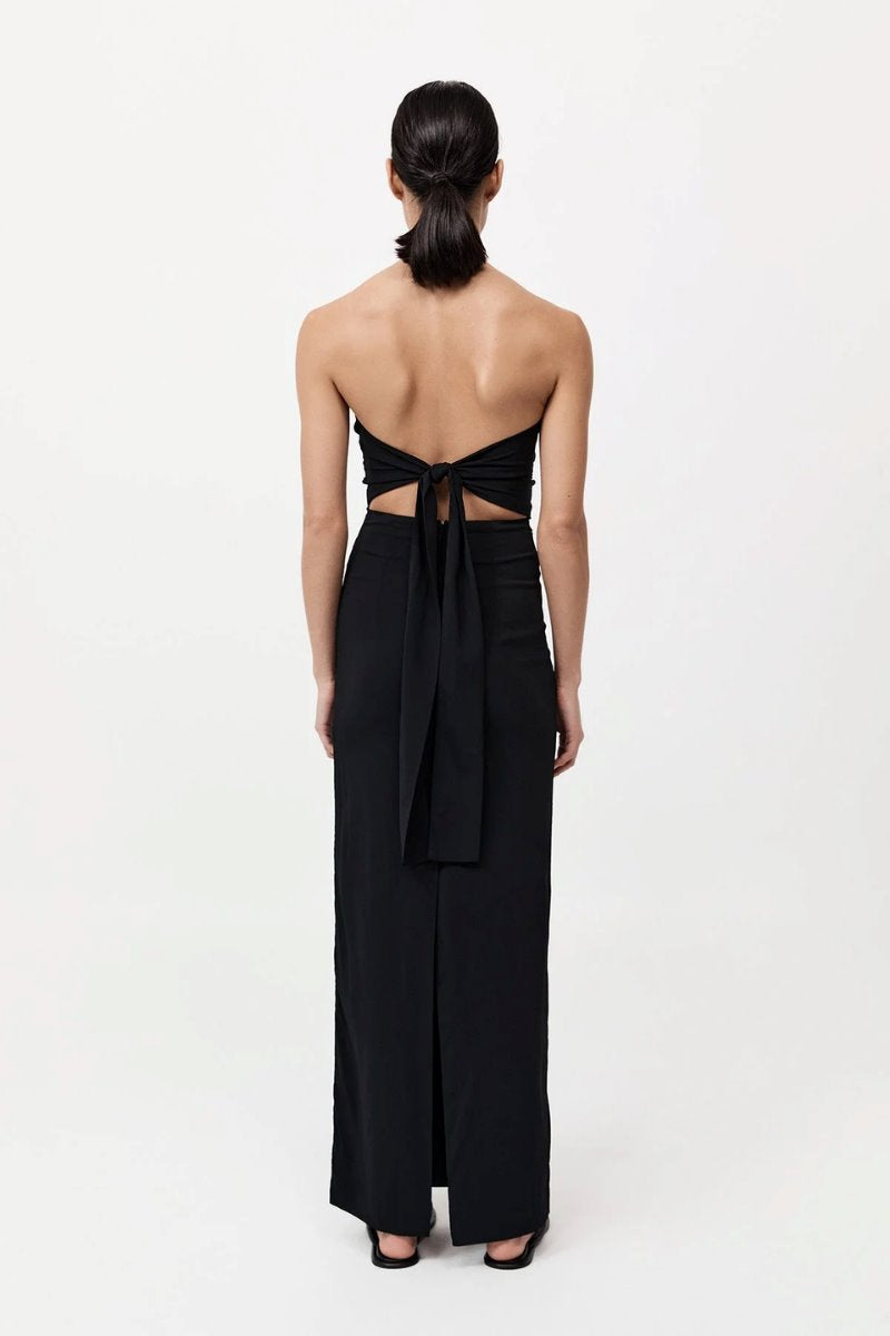 STRAPLESS TIE BACK DRESS-BLACK Maxi Dress ST AGNI 