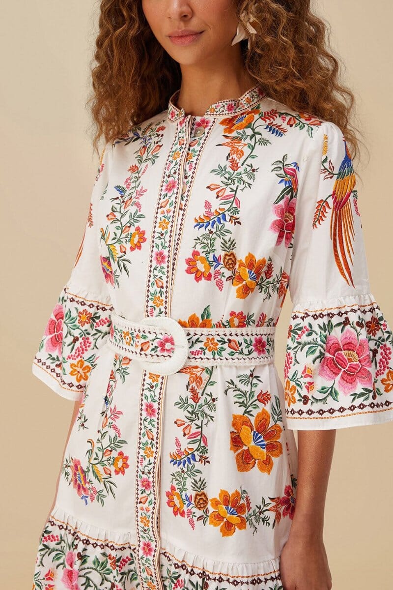 DELICATE FOREST SCARVES MINI DRESS-OFF-WHITE Mini Dress Farm Rio 