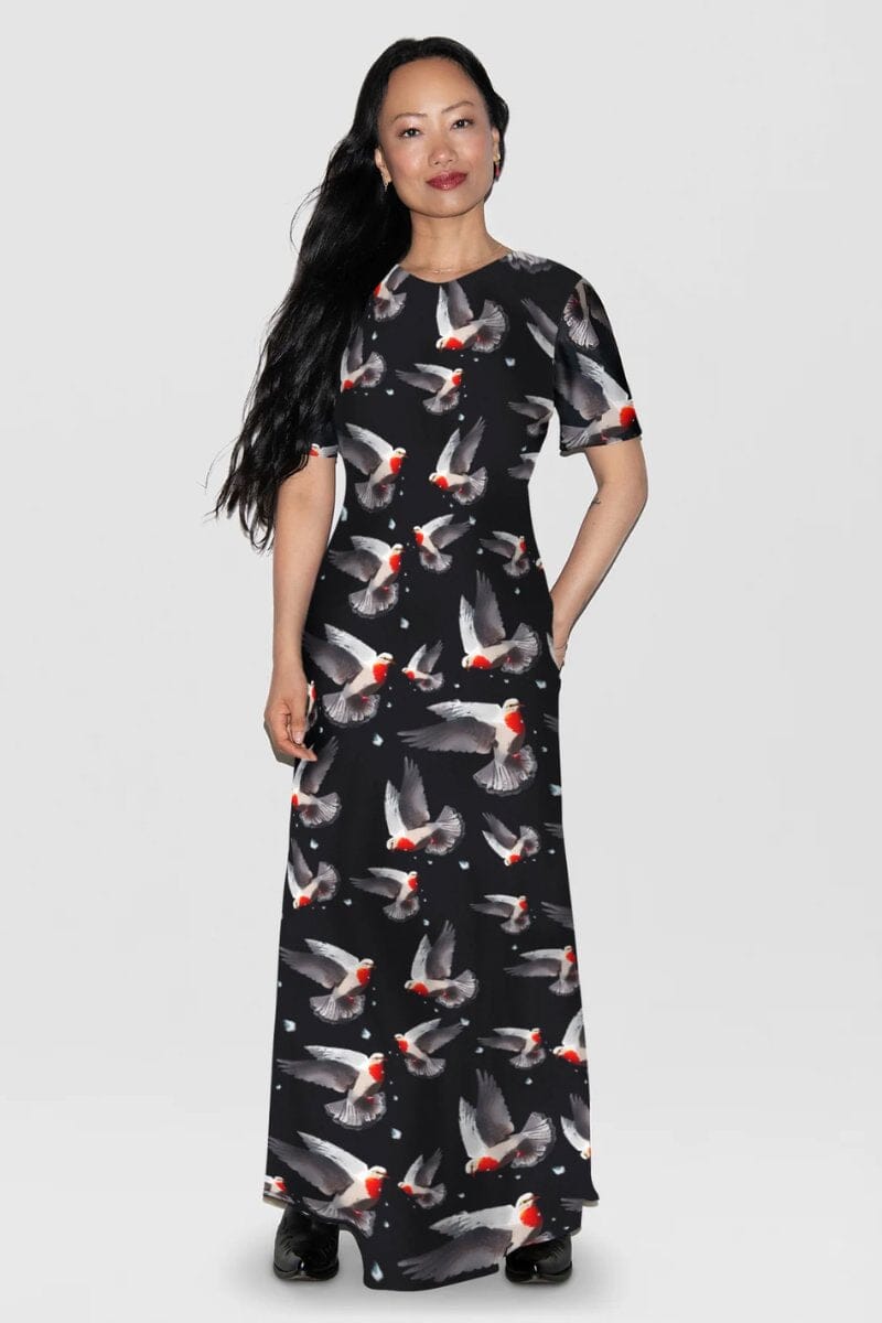 SHORT SLEEVE BIAS DRESS-BLEEDING DOVE Maxi Dress Silk Laundry 