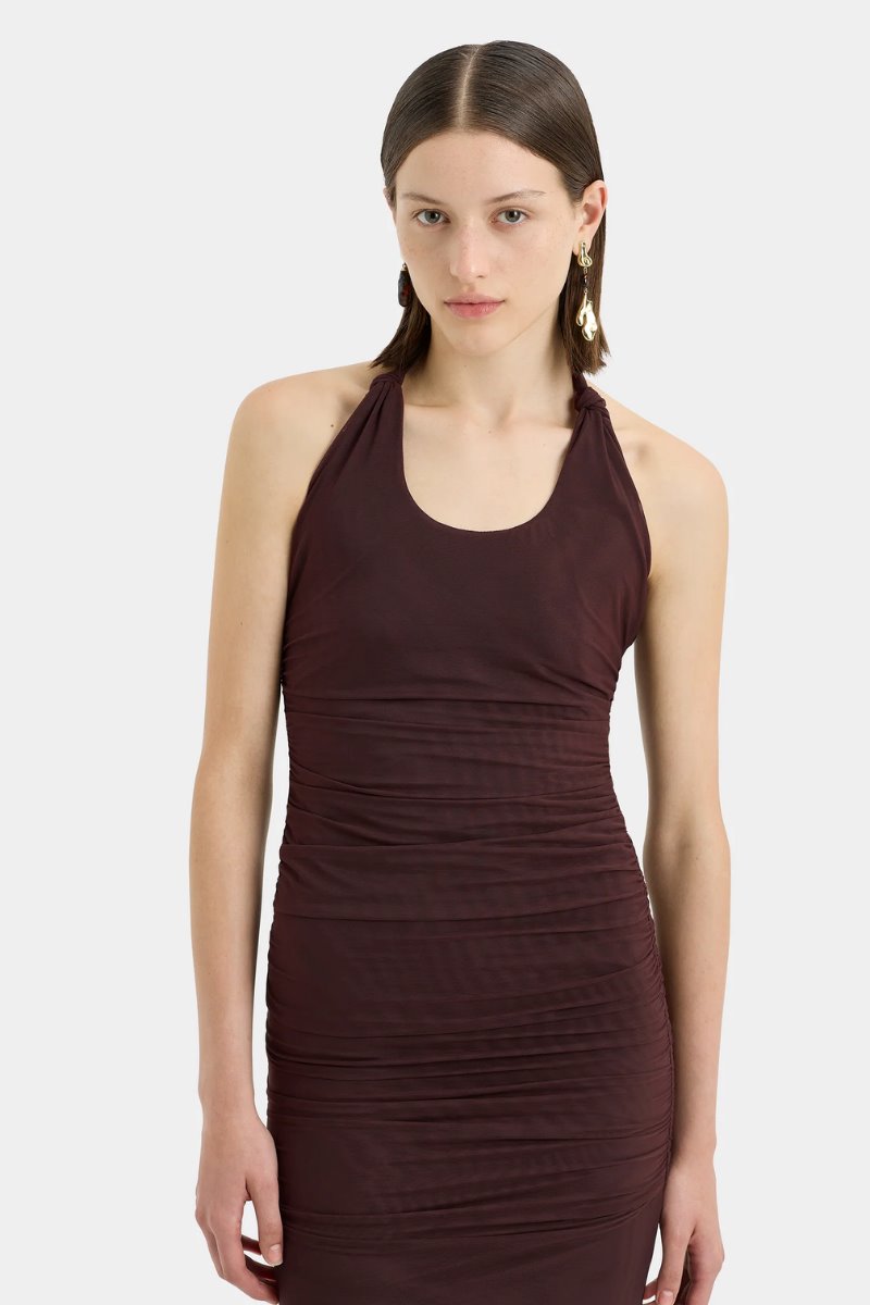 JACQUES KNOT MIDI DRESS-CHOCOLATE Midi Dress SIR. 