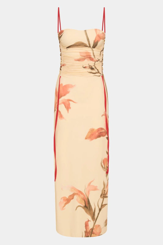 HANA RUCHED MIDI DRESS-GLADIOLI PRINT Midi Dress SIR. 