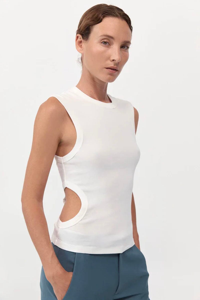 ORGANIC COTTON CUT OUT TANK-WHITE Tops ST AGNI 