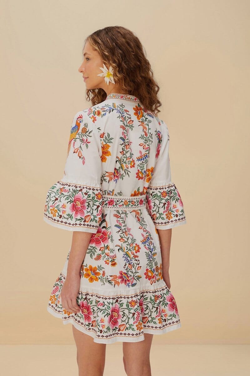 DELICATE FOREST SCARVES MINI DRESS-OFF-WHITE Mini Dress Farm Rio 