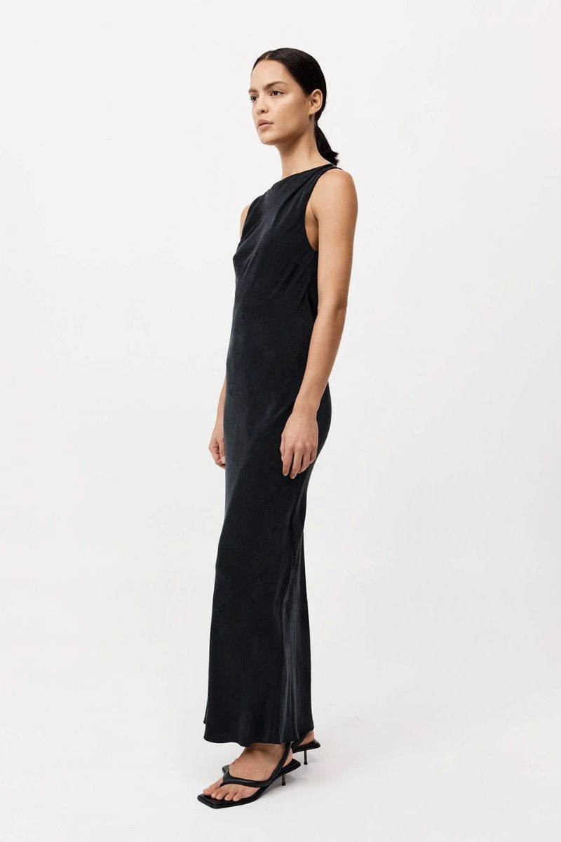 DRAPED COWL DRESS-BLACK Maxi Dress ST AGNI 