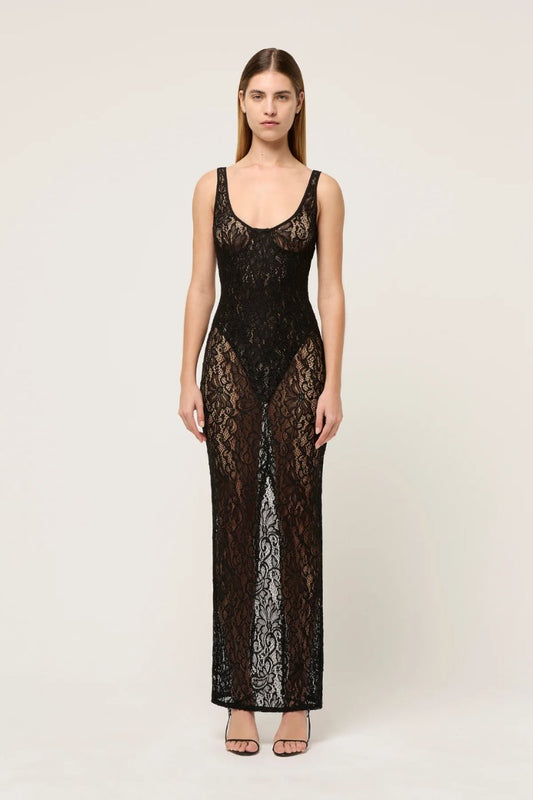 HALLE LACE MIDI DRESS-BLACK Midi Dress Michael Lo Sordo 