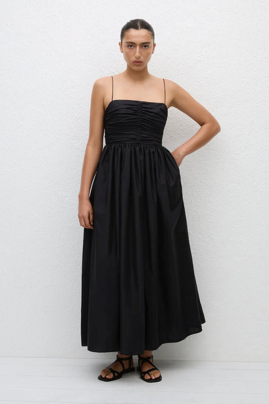 GATHERED BODICE DRESS-BLACK Maxi Dress Matteau 