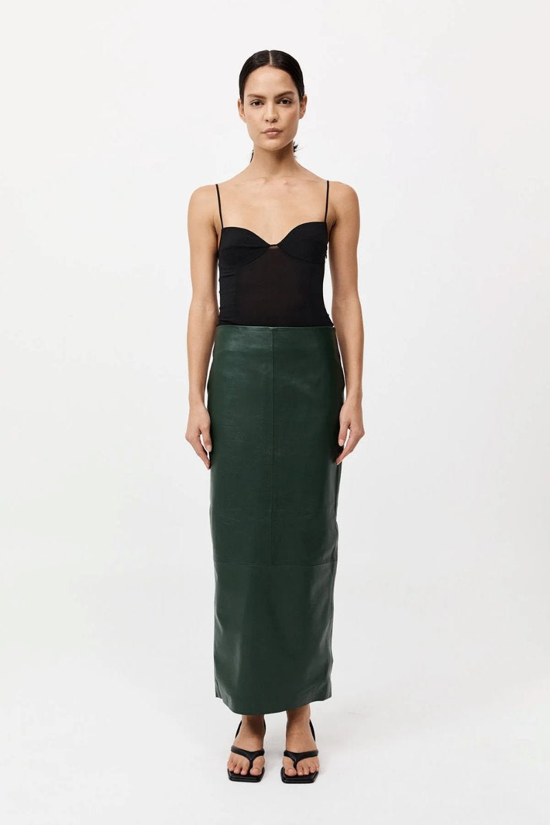 LEATHER COLUMN SKIRT-DEEP GREEN Skirts ST AGNI 