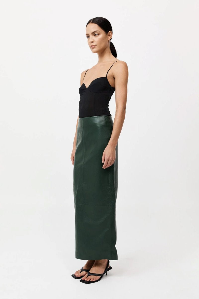 LEATHER COLUMN SKIRT-DEEP GREEN Skirts ST AGNI 