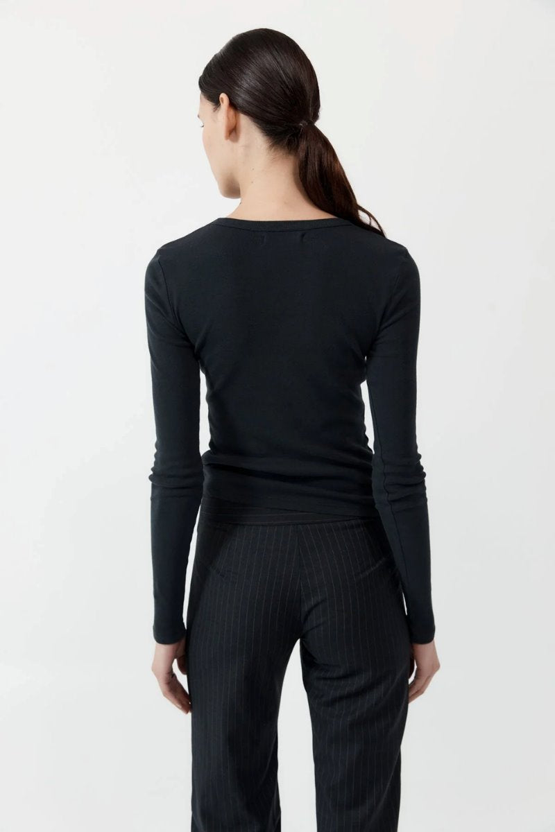 ORGANIC COTTON LONG SLEEVE TOP-BLACK Tops ST AGNI 