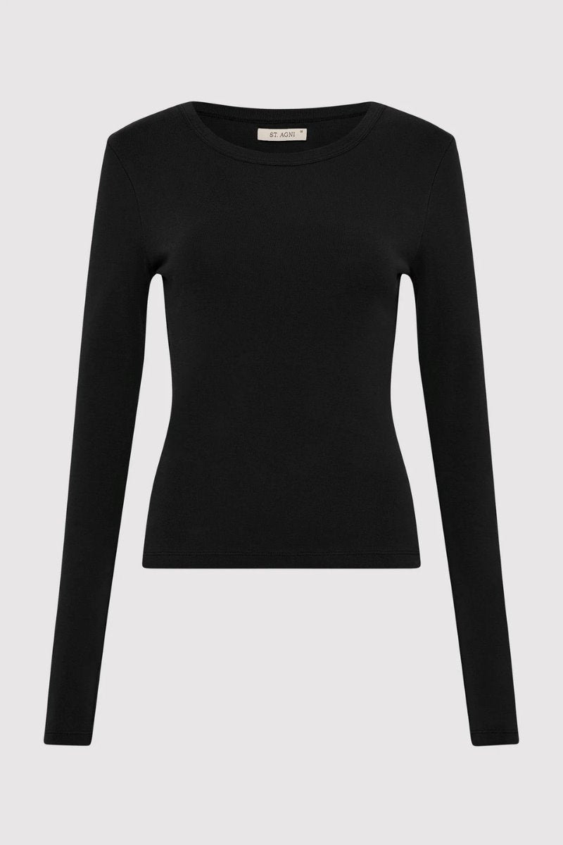 ORGANIC COTTON LONG SLEEVE TOP-BLACK Tops ST AGNI 