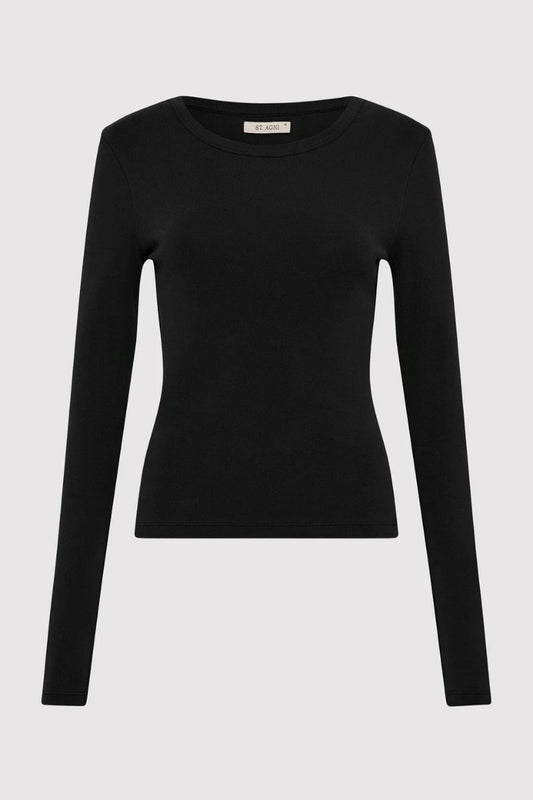 ORGANIC COTTON LONG SLEEVE TOP-BLACK Tops ST AGNI 