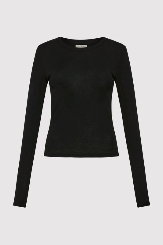 ORGANIC COTTON SOFT RIB LONG SLEEVE-BLACK Tops ST AGNI 