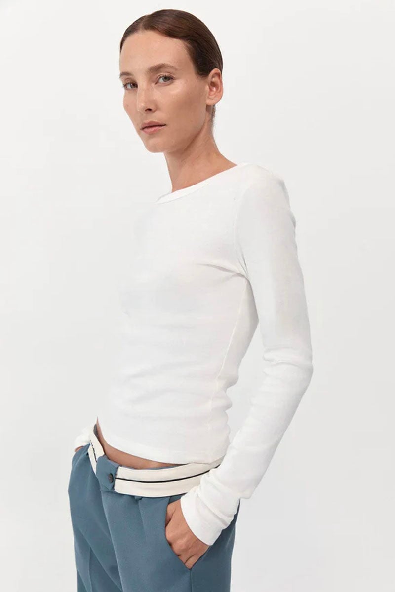 ORGANIC COTTON LONG SLEEVE TOP-WHITE Tops ST AGNI 