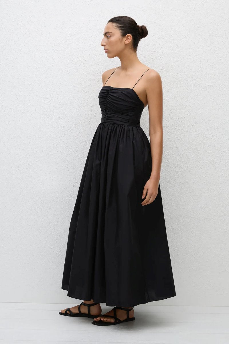 GATHERED BODICE DRESS-BLACK Maxi Dress Matteau 