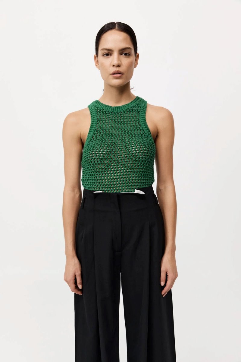 COTTON CROCHET TANK-VERDE Tops ST AGNI 