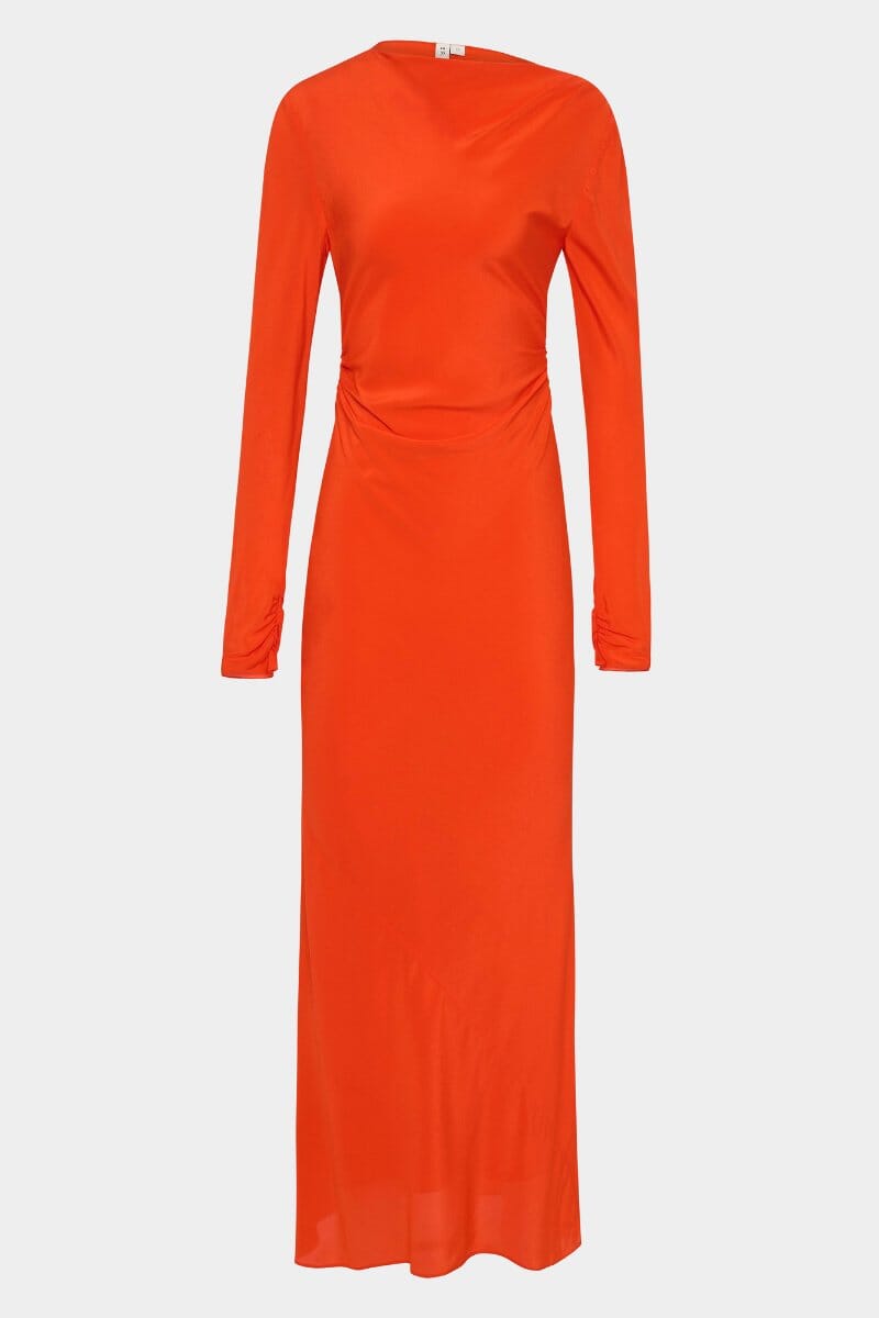 FRESCA GATHERED MIDI DRESS-TANGERINE Midi Dress SIR. 