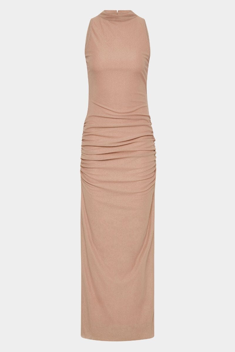 RUBY OPEN BACK GOWN-LIGHT TAN Midi Dress SIR. 
