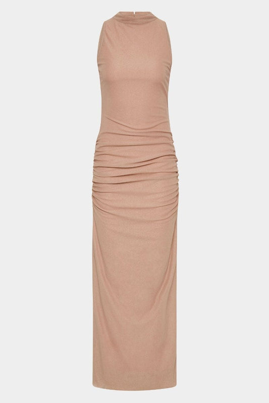 RUBY OPEN BACK GOWN-LIGHT TAN Midi Dress SIR. 
