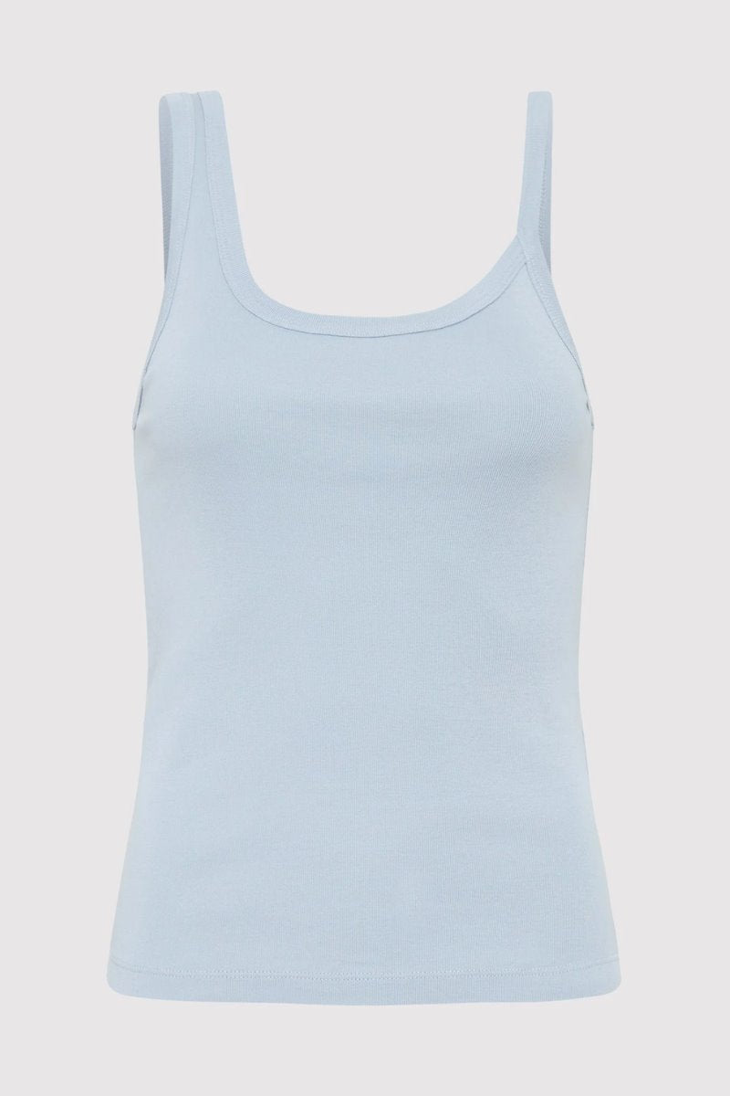 ORGANIC COTTON ASYMM TANK-STONE BLUE Tops ST AGNI 