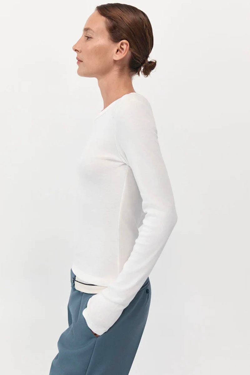 ORGANIC COTTON LONG SLEEVE TOP-WHITE Tops ST AGNI 