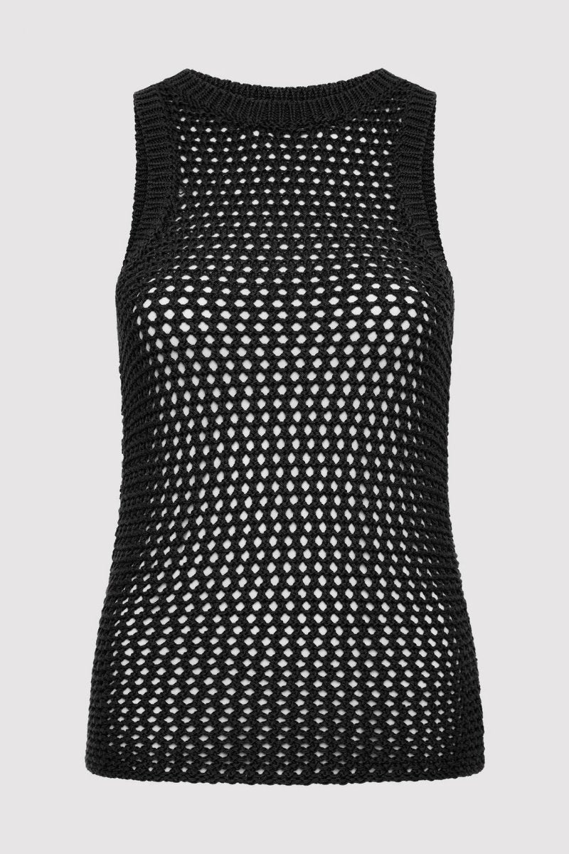 COTTON CROCHET TANK-BLACK Tops ST AGNI 