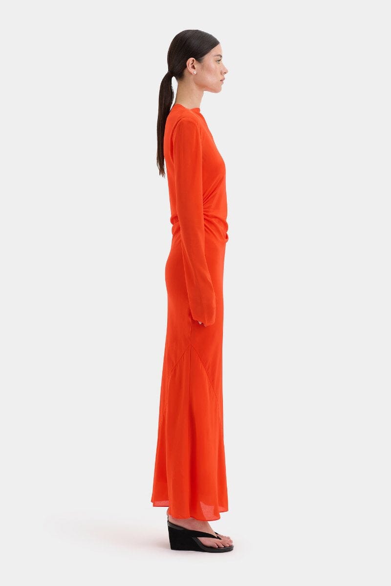 FRESCA GATHERED MIDI DRESS-TANGERINE Midi Dress SIR. 