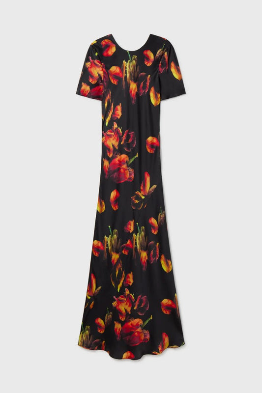 SHORT SLEEVE BIAS DRESS-TULIPA BLACK Maxi Dress Silk Laundry 