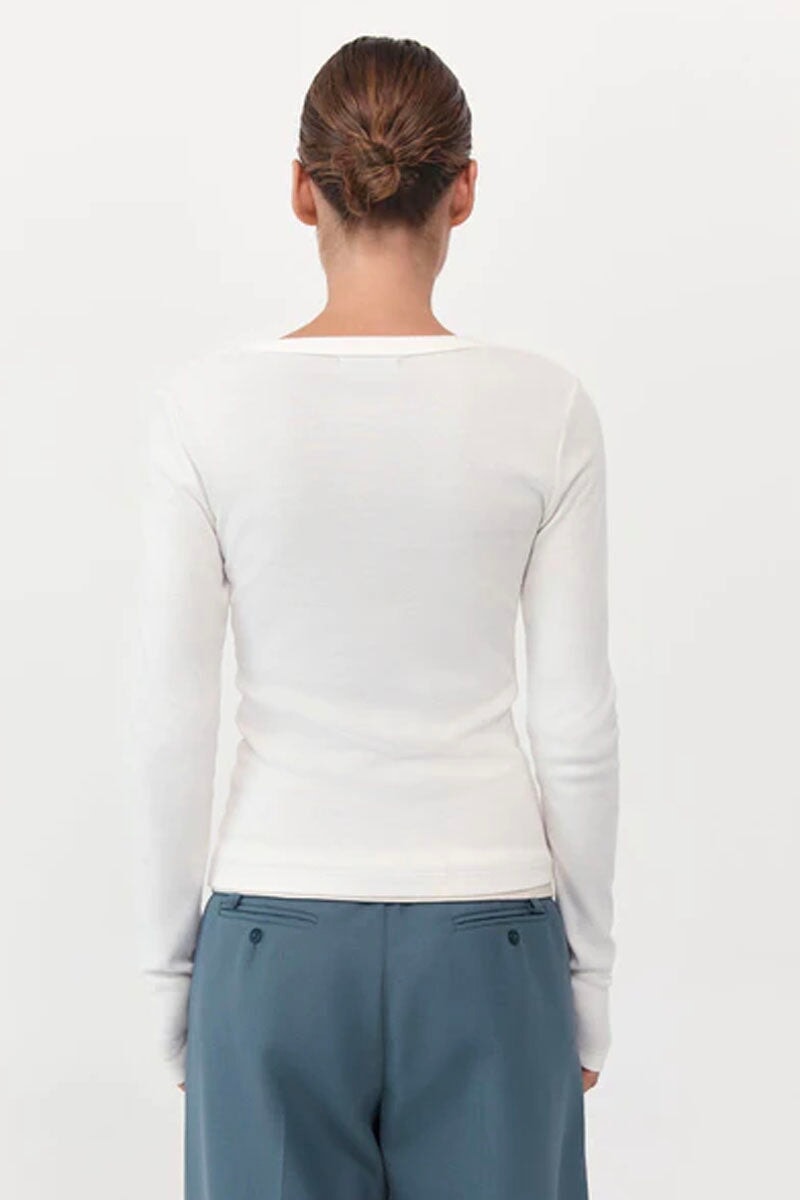 ORGANIC COTTON LONG SLEEVE TOP-WHITE Tops ST AGNI 