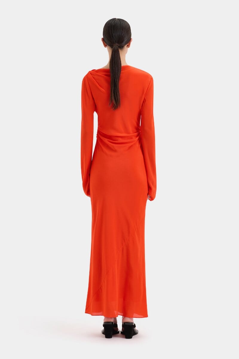 FRESCA GATHERED MIDI DRESS-TANGERINE Midi Dress SIR. 