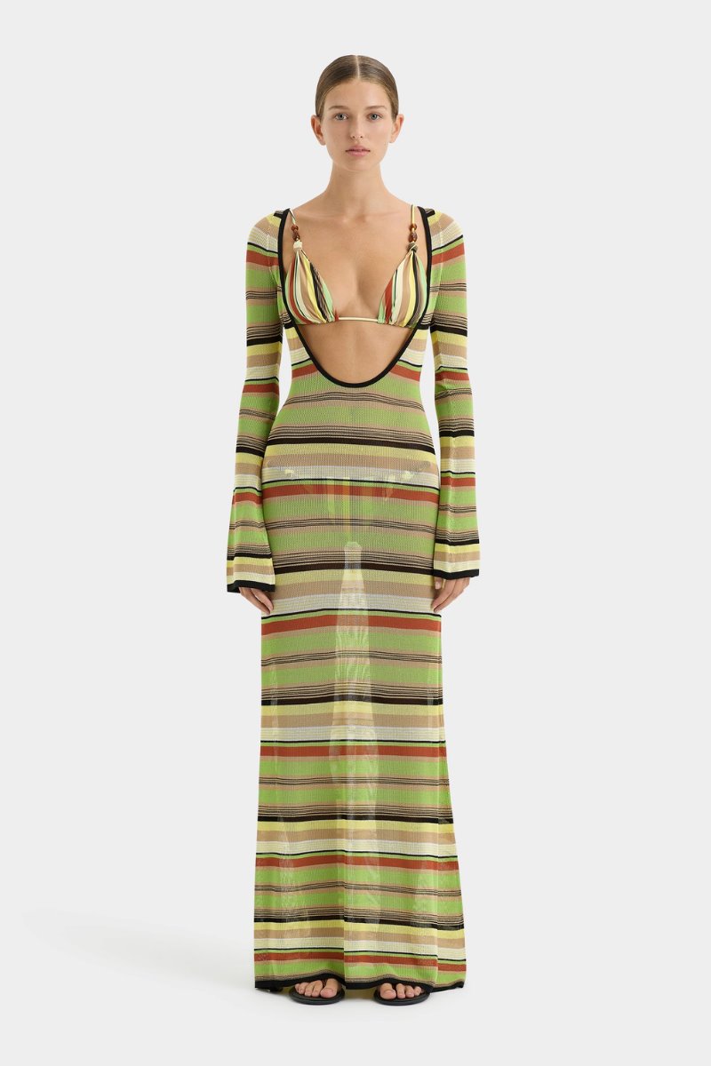 COASTLINE LOW BACK DRESS-PALM STRIPE Maxi Dress SIR. 