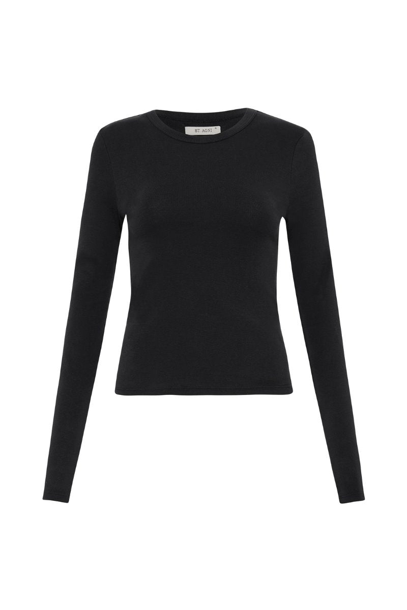 ORGANIC COTTON LONG SLEEVE TOP-JET BLACK Tops ST AGNI 