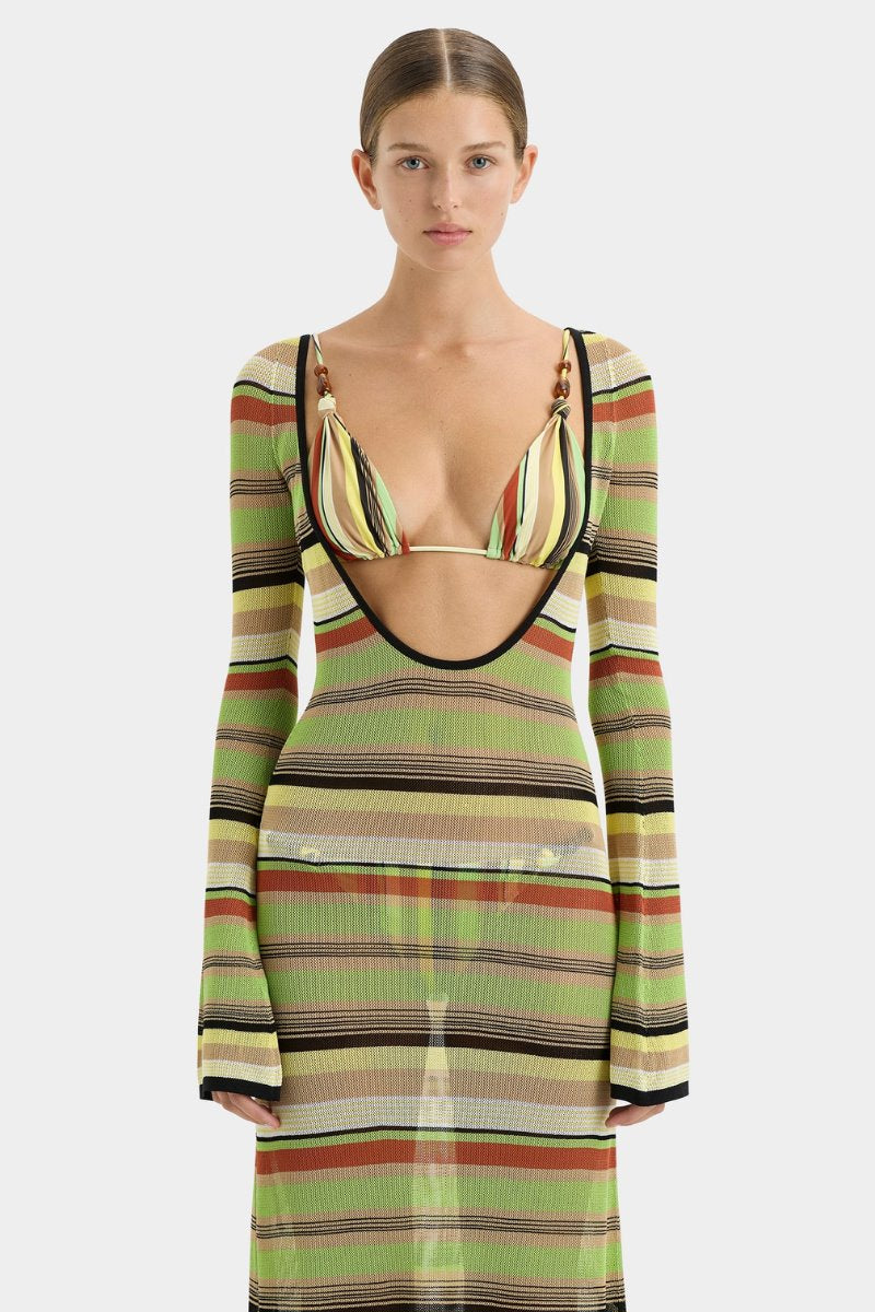 COASTLINE LOW BACK DRESS-PALM STRIPE Maxi Dress SIR. 