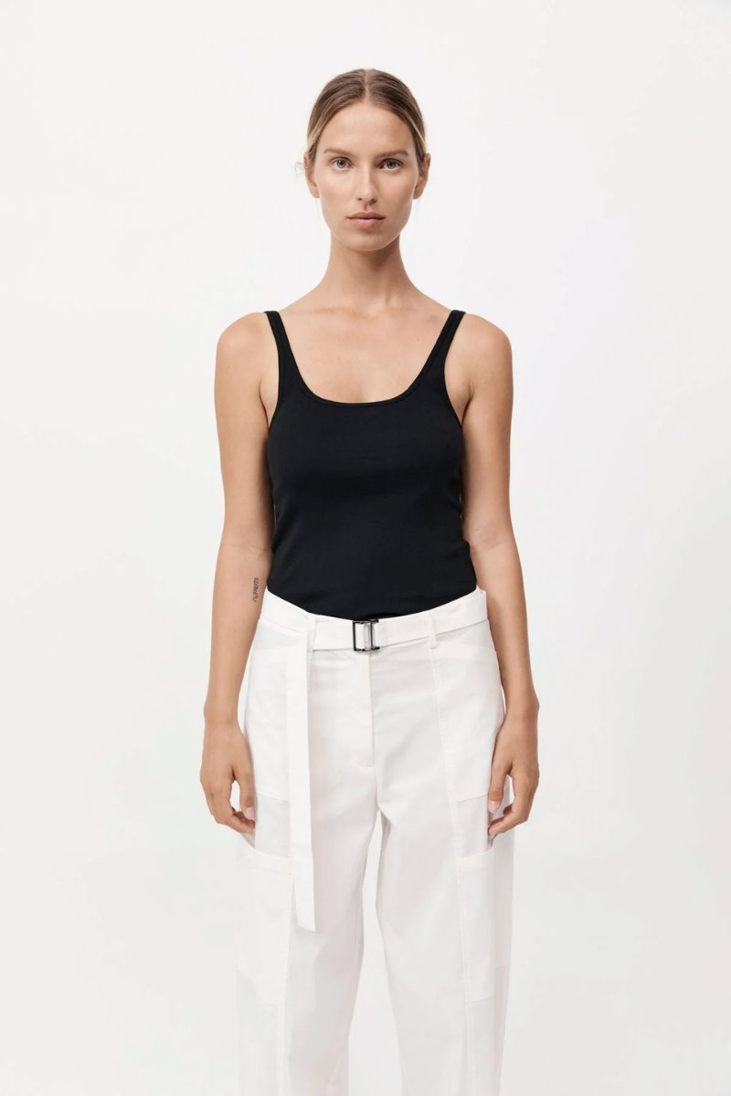 ORGANIC COTTON SLIM SCOOP TANK-JET BLACK Tops ST AGNI 