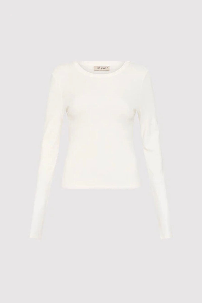 ORGANIC COTTON LONG SLEEVE TOP-WHITE Tops ST AGNI XS White 