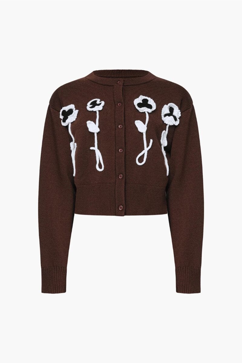 PANSY FLOWER CARDIGAN-CHOCOLATE Knitwear Wynn Hamlyn 